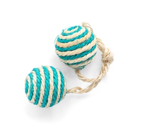 Balls for cat on white background. Pet toys