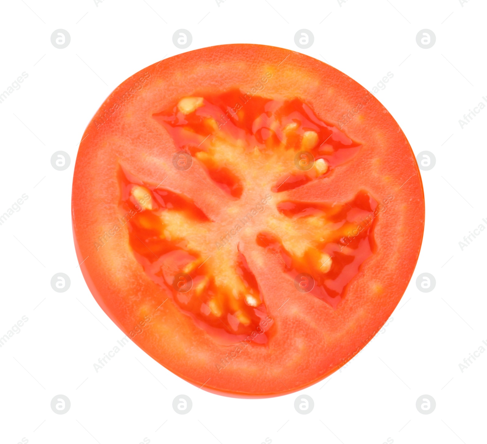 Photo of Half of fresh ripe red tomato on white background