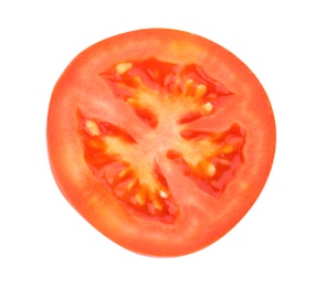 Half of fresh ripe red tomato on white background