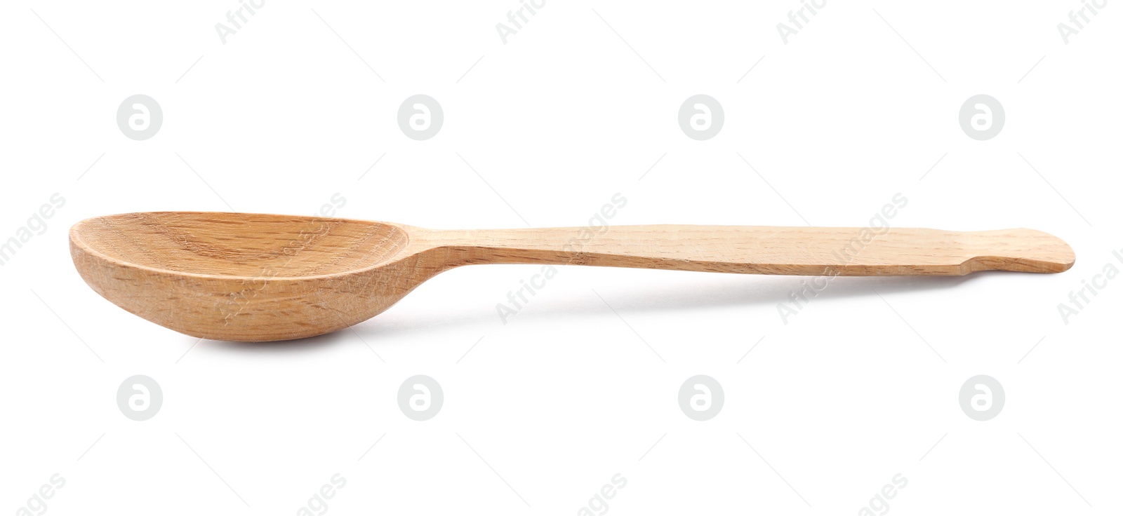 Photo of New clean wooden spoon isolated on white