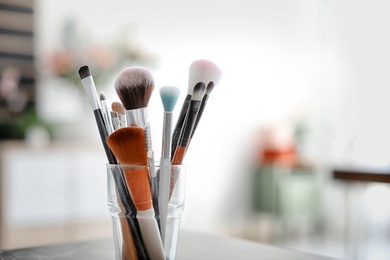 Holder with makeup brushes, closeup