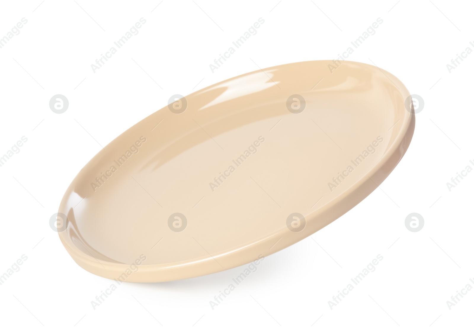 Photo of Clean empty beige plate isolated on white