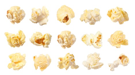 Image of Tasty popcorn. Many popped kernels isolated on white