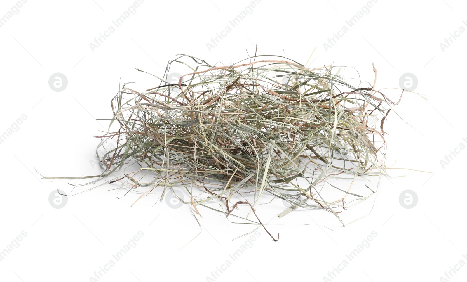 Photo of Dried hay isolated on white. Livestock feed