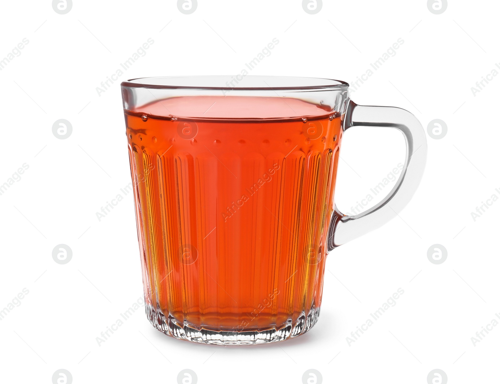 Photo of Glass mug of tasty tea isolated on white