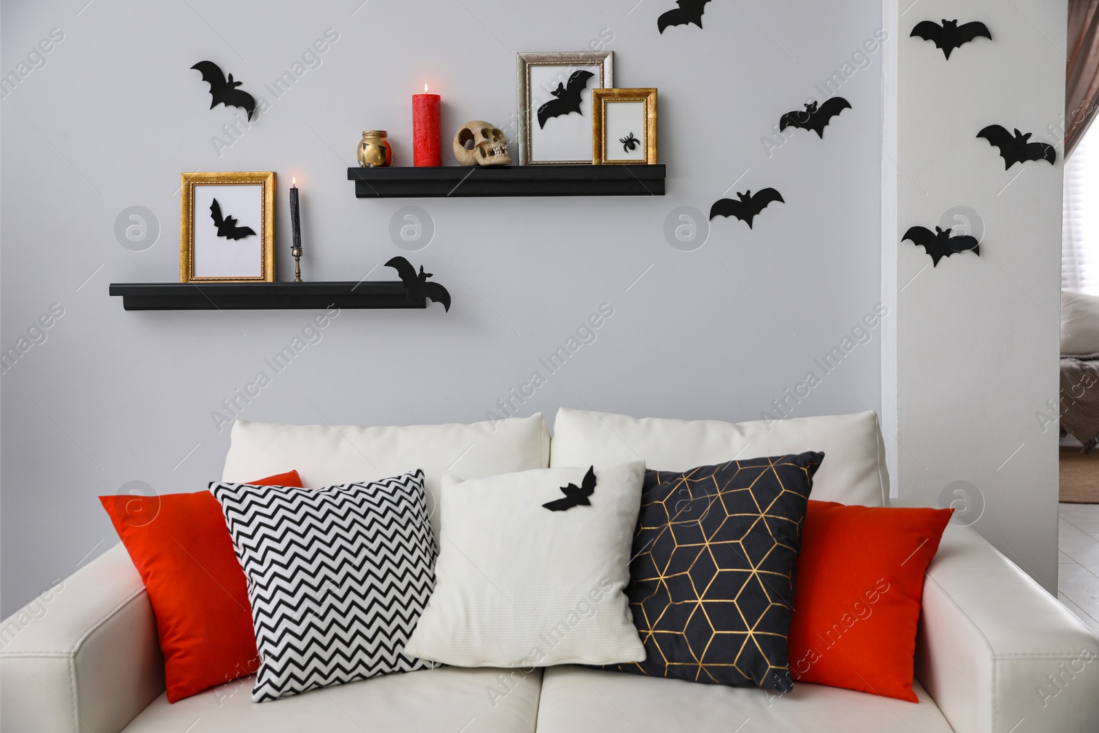 Photo of Halloween decor in room. Idea for festive interior