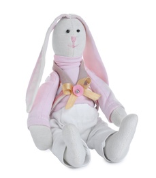 Cute soft toy bunny isolated on white