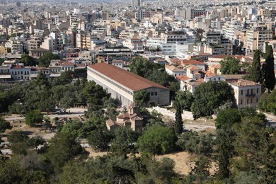 Picturesque view of cityscape with beautiful houses on sunny day