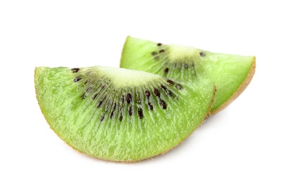 Photo of Slices of fresh kiwi on white background