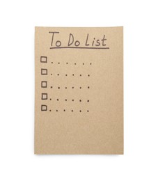 Photo of Sheet of paper with unfilled To Do list and checkboxes on white background
