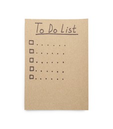 Sheet of paper with unfilled To Do list and checkboxes on white background