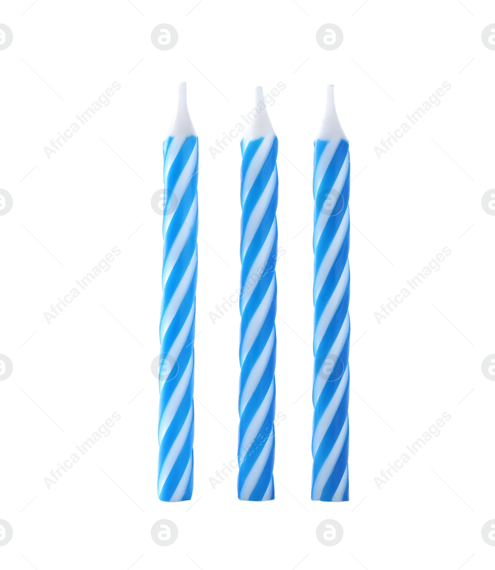 Photo of Blue striped birthday candles isolated on white