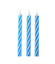 Blue striped birthday candles isolated on white