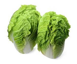 Fresh tasty Chinese cabbages on white background