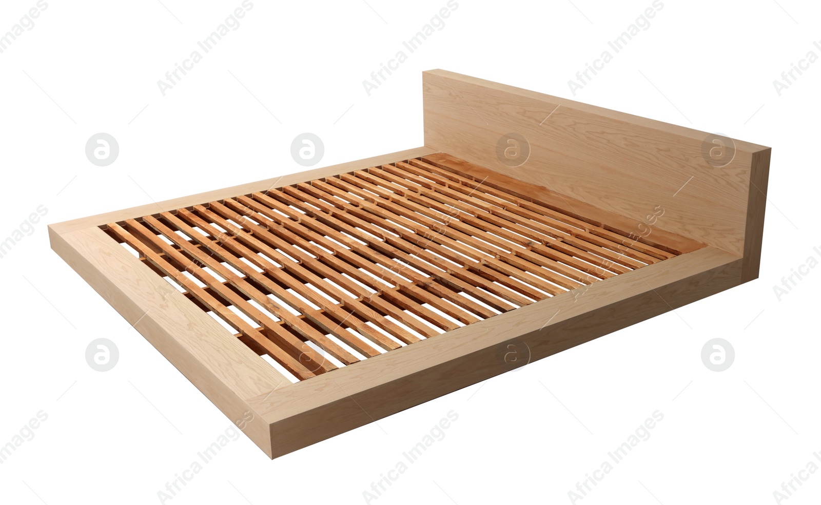 Image of New wooden bed frame on white background