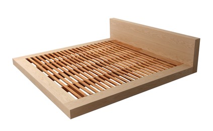 Image of New wooden bed frame on white background