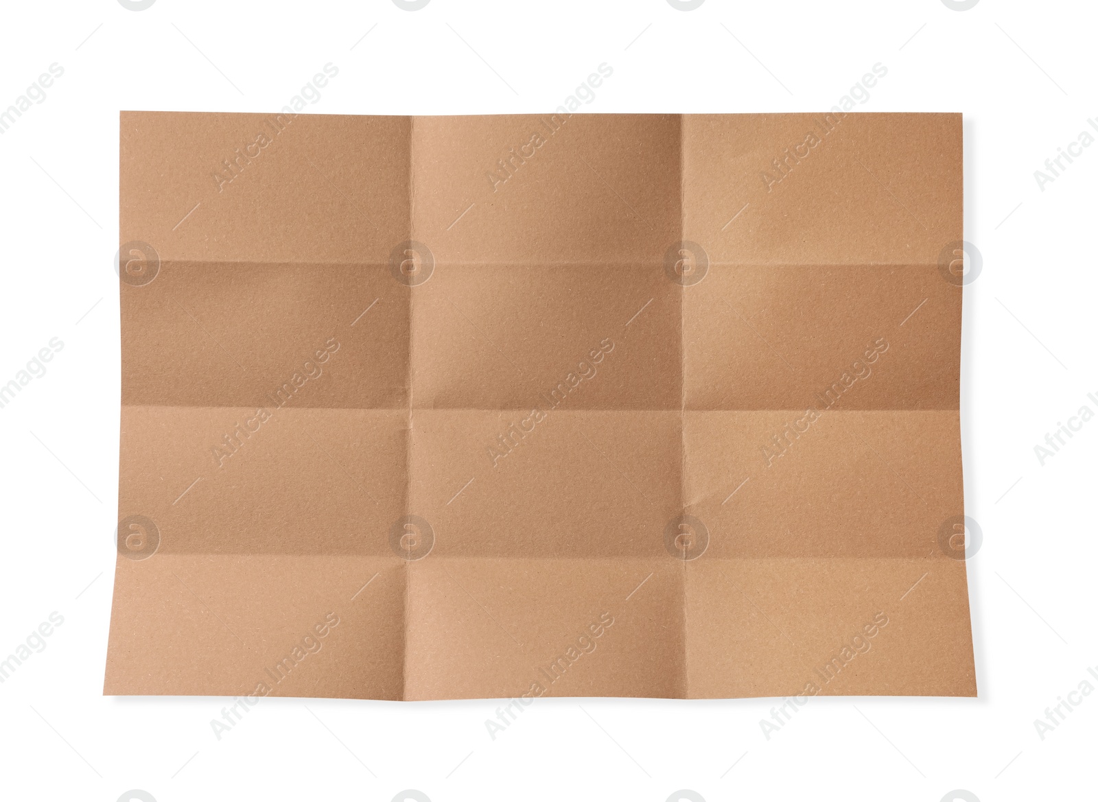 Photo of Folded kraft paper sheet isolated on white, top view