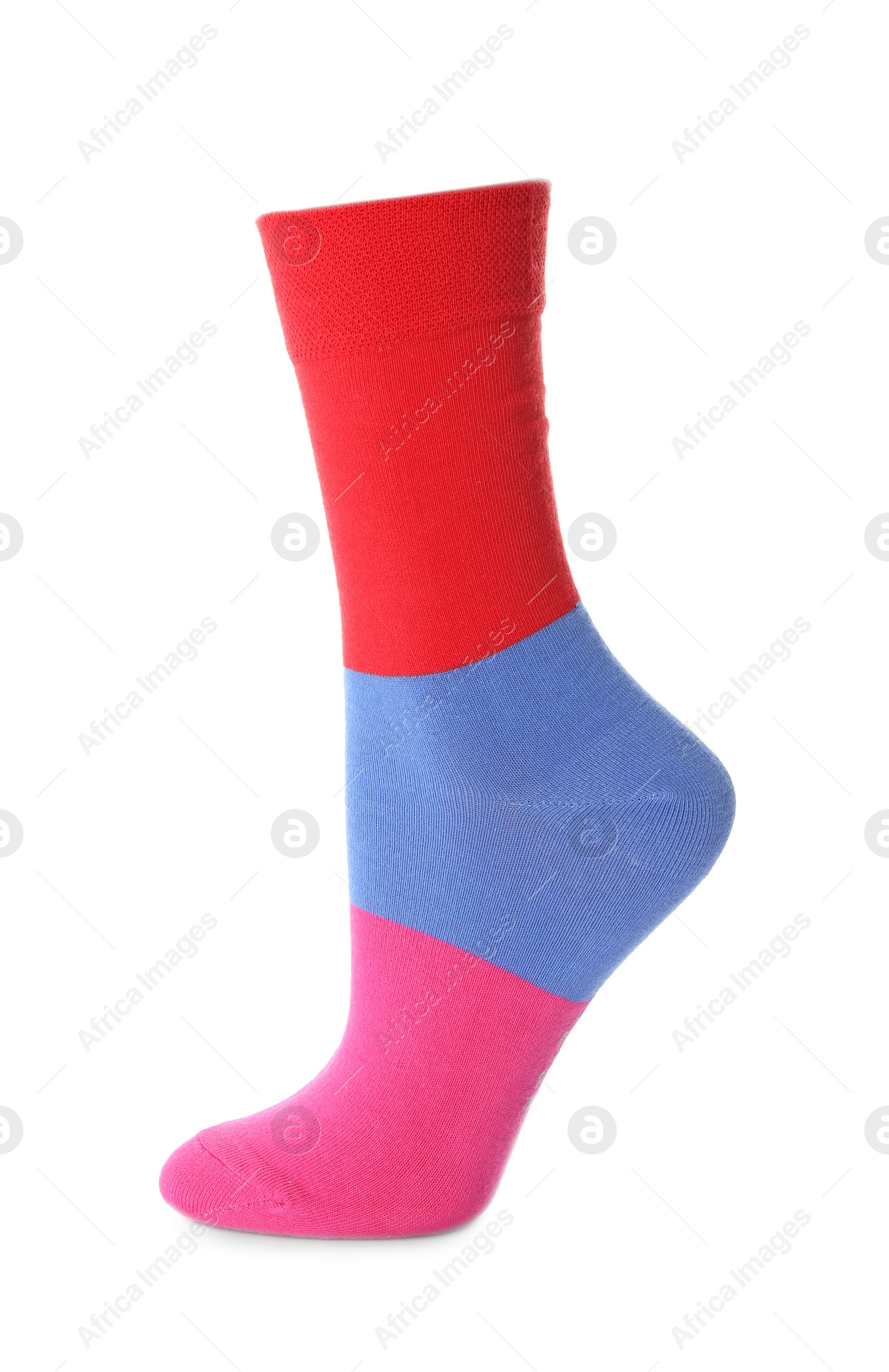 Photo of One colorful striped sock isolated on white