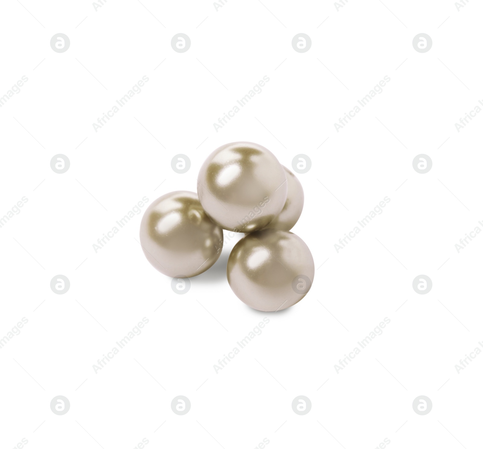 Photo of Many beautiful oyster pearls on white background