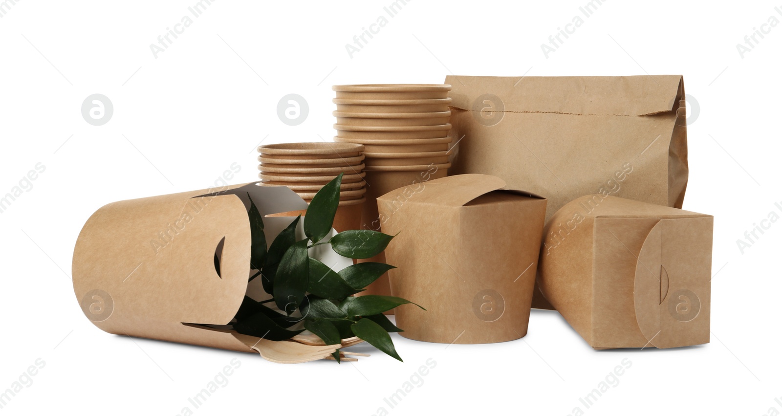 Photo of Different eco friendly products on white background