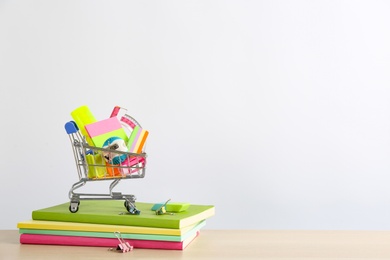 Photo of Different school stationery on table against white background, space for text. Back to school