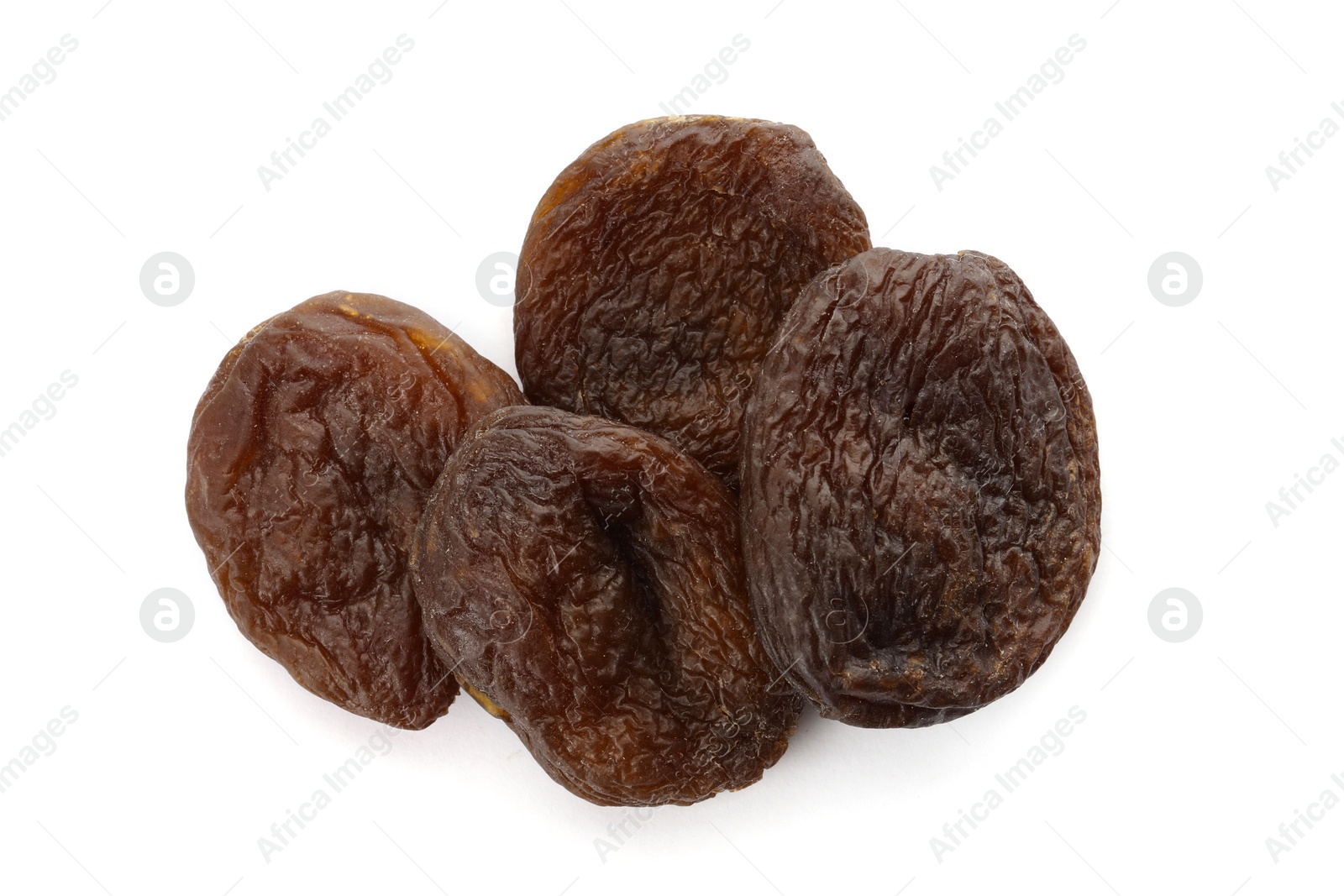 Photo of Tasty dried apricots on white background, top view