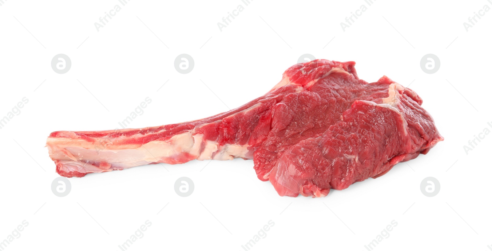 Photo of One raw ribeye steak isolated on white