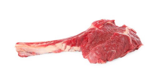 Photo of One raw ribeye steak isolated on white