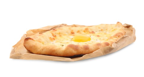 Fresh delicious Adjarian khachapuri isolated on white