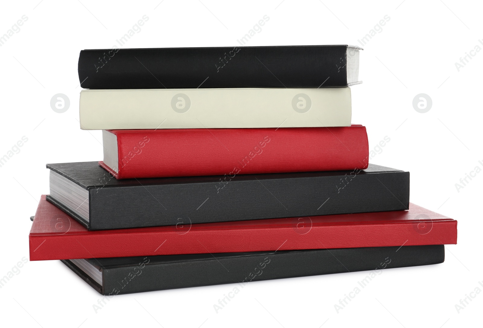 Photo of Stack of different books on white background