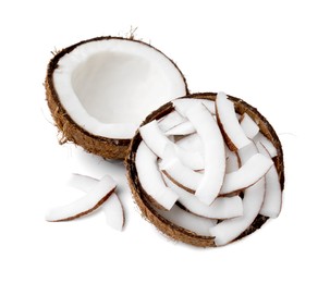 Photo of Pieces of fresh coconut isolated on white