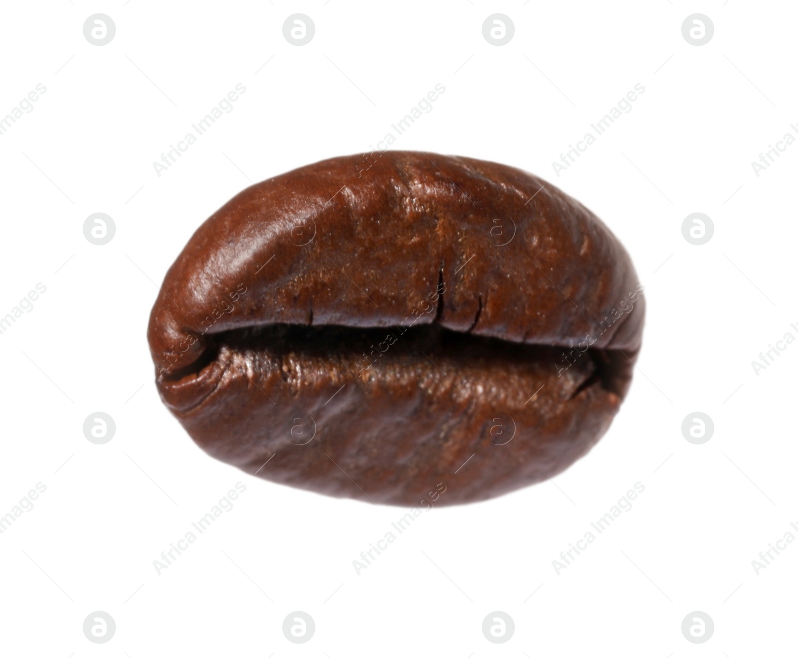 Photo of One aromatic roasted coffee bean isolated on white