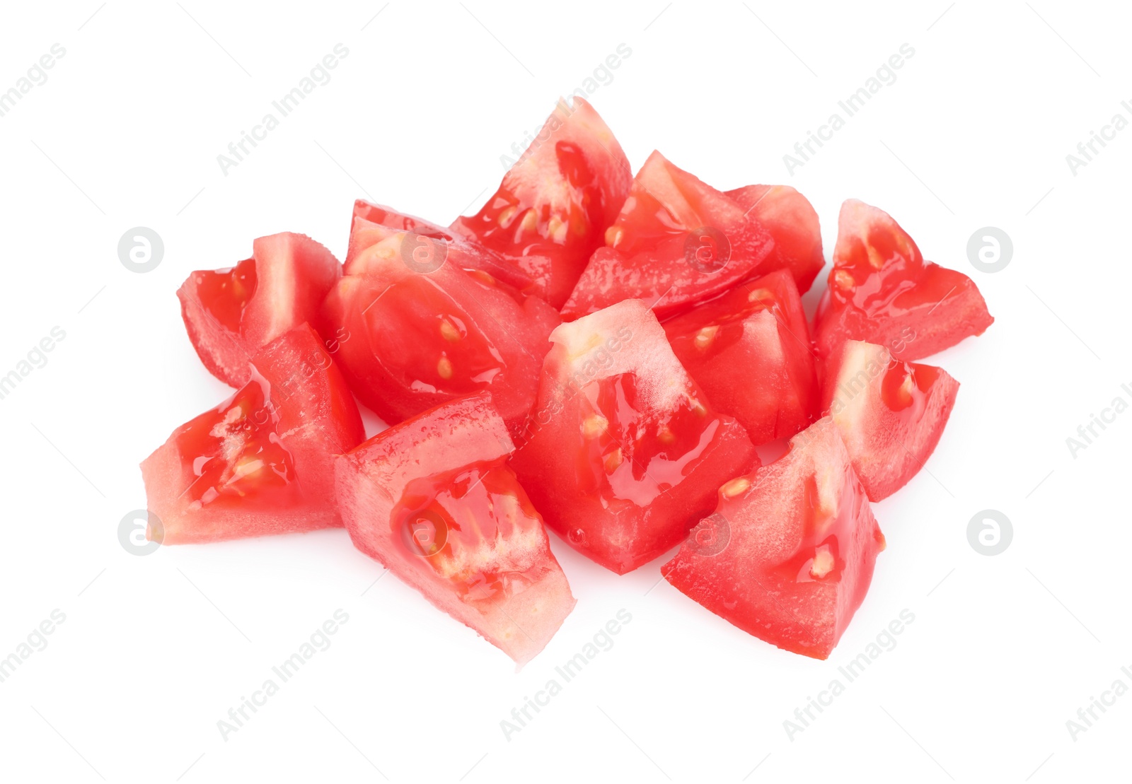 Photo of Pieces of red ripe tomato isolated on white