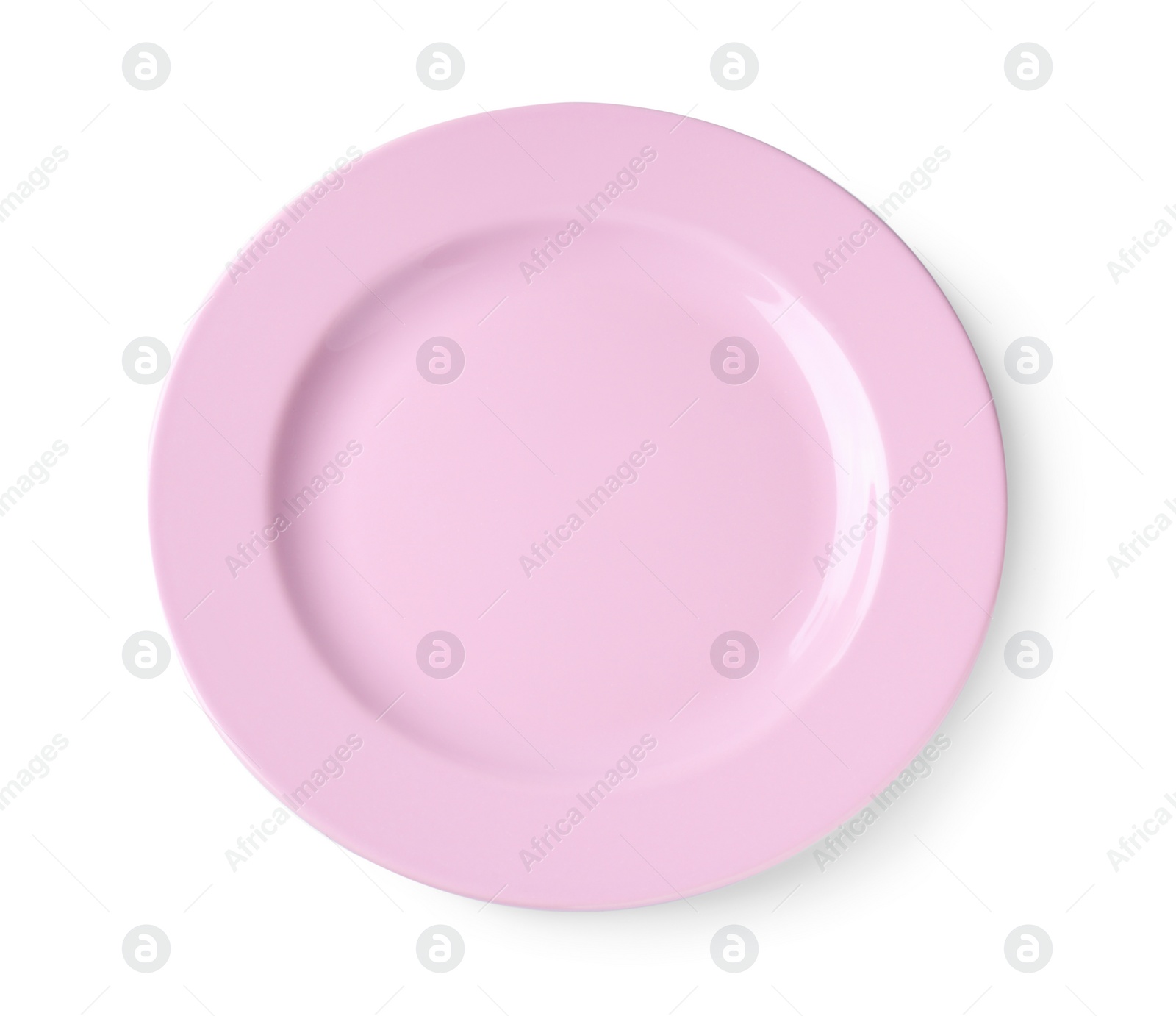 Photo of Empty pale pink ceramic plate isolated on white, top view