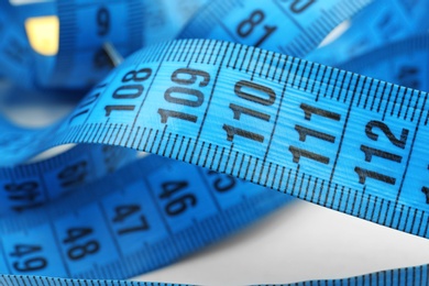 Photo of Blue measuring tape, closeup