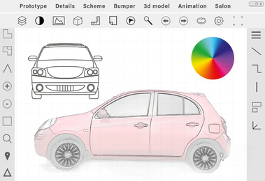 Image of Sketch of car on graphic tablet. Illustration