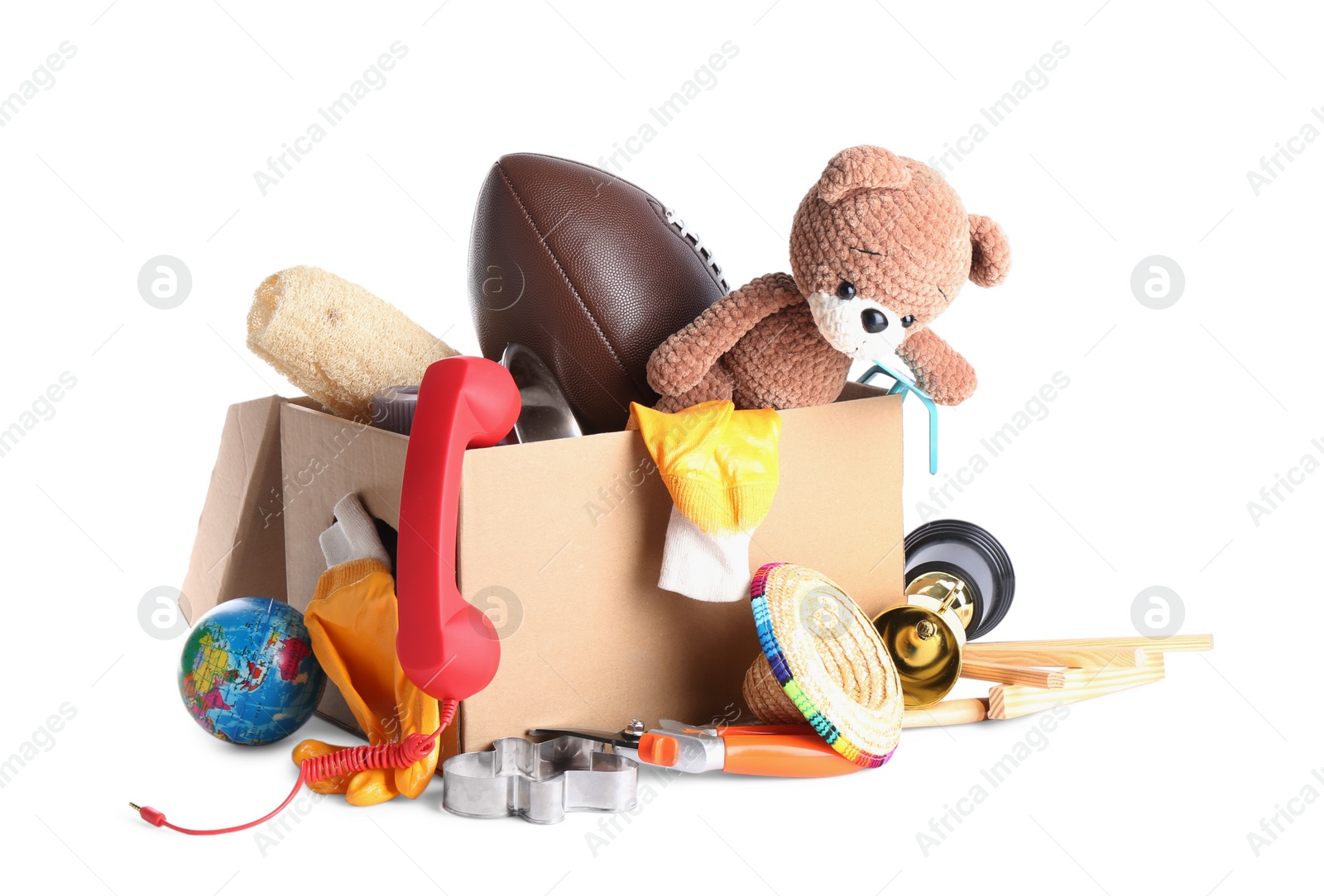 Photo of Box of unwanted stuff isolated on white