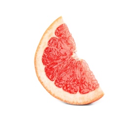 Photo of Slice of ripe juicy grapefruit on white background