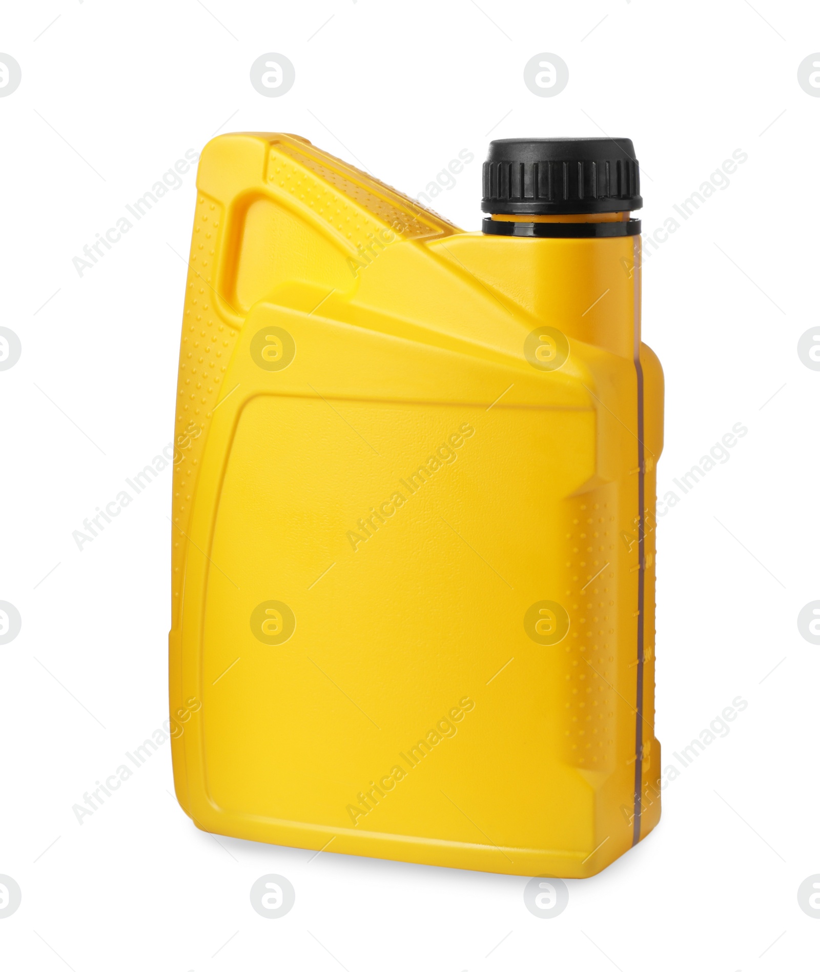 Photo of Blank yellow canister of car product isolated on white