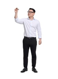 Businessman with marker writing on white background