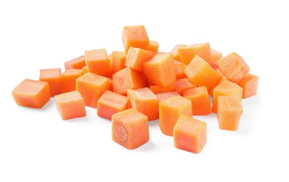 Photo of Fresh ripe diced carrot on white background