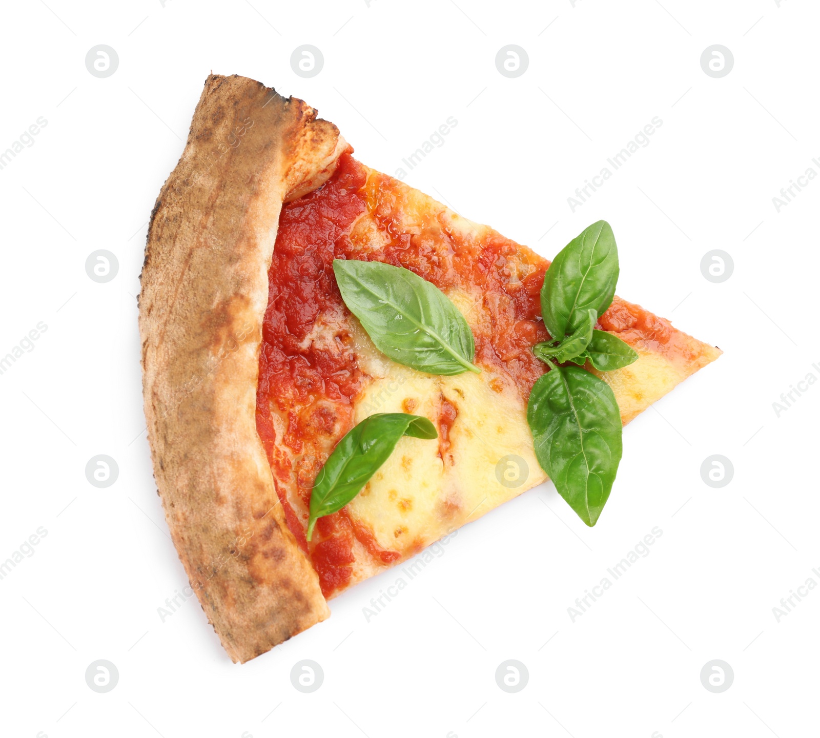 Photo of Slice of delicious pizza isolated on white, top view