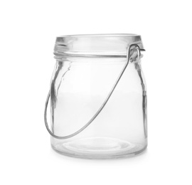 Open empty glass jar isolated on white