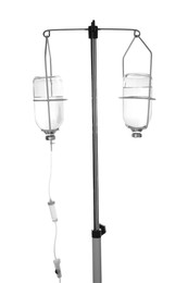 IV infusion set on pole against white background