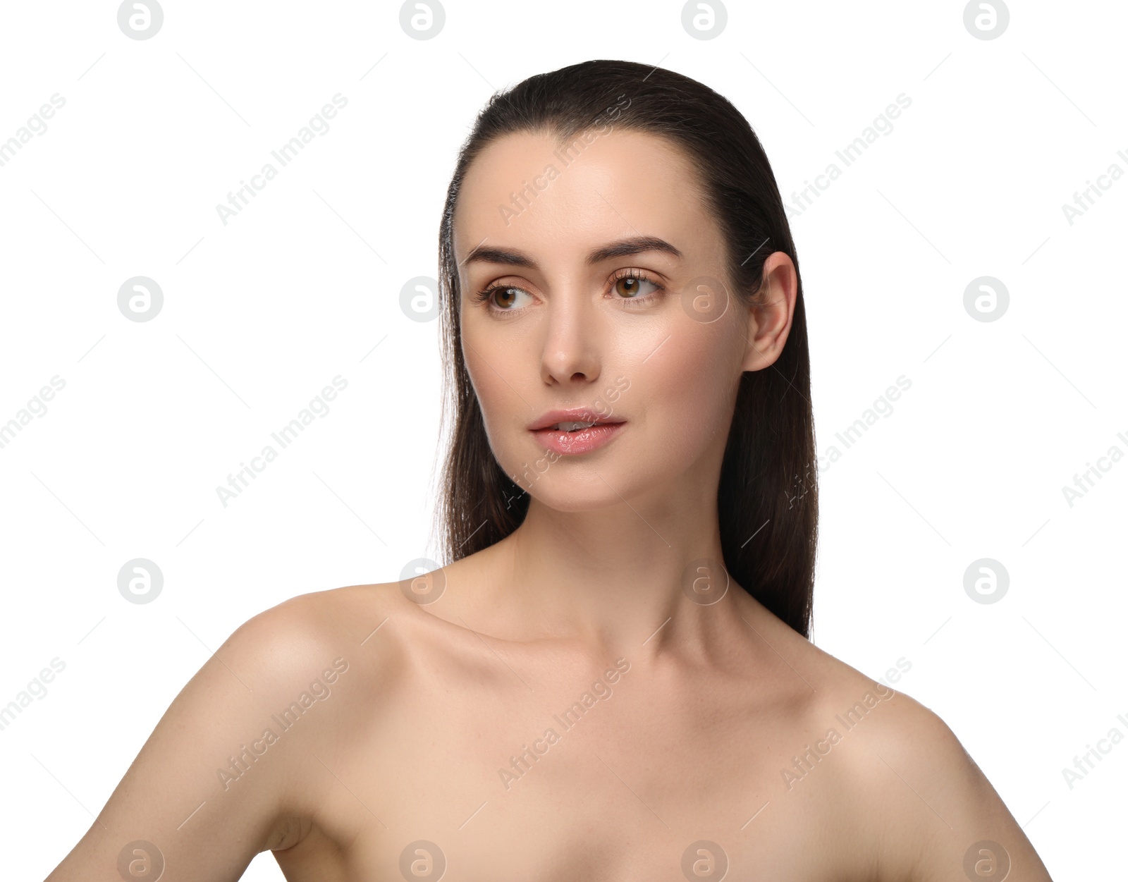 Photo of Portrait of beautiful young woman on white background