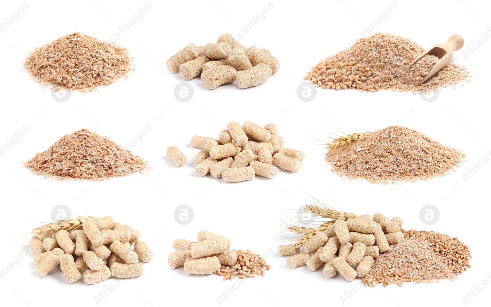 Image of Set with wheat bran on white background