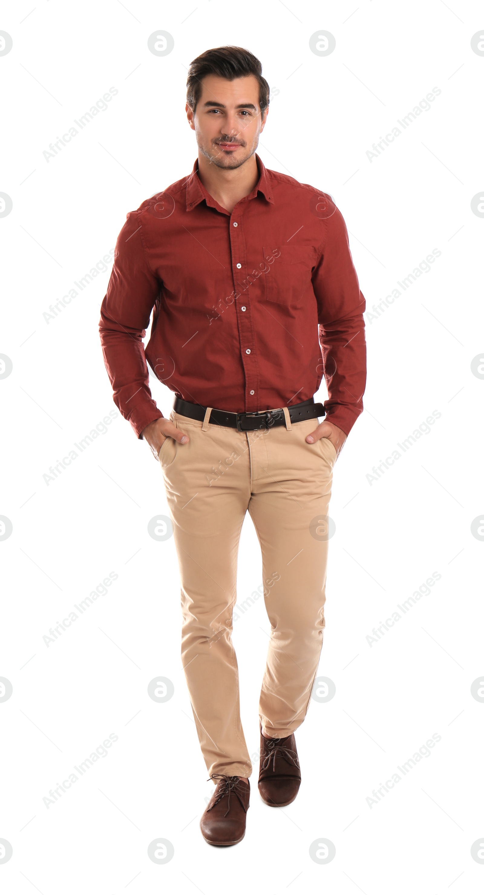 Photo of Full length portrait of young man on white background