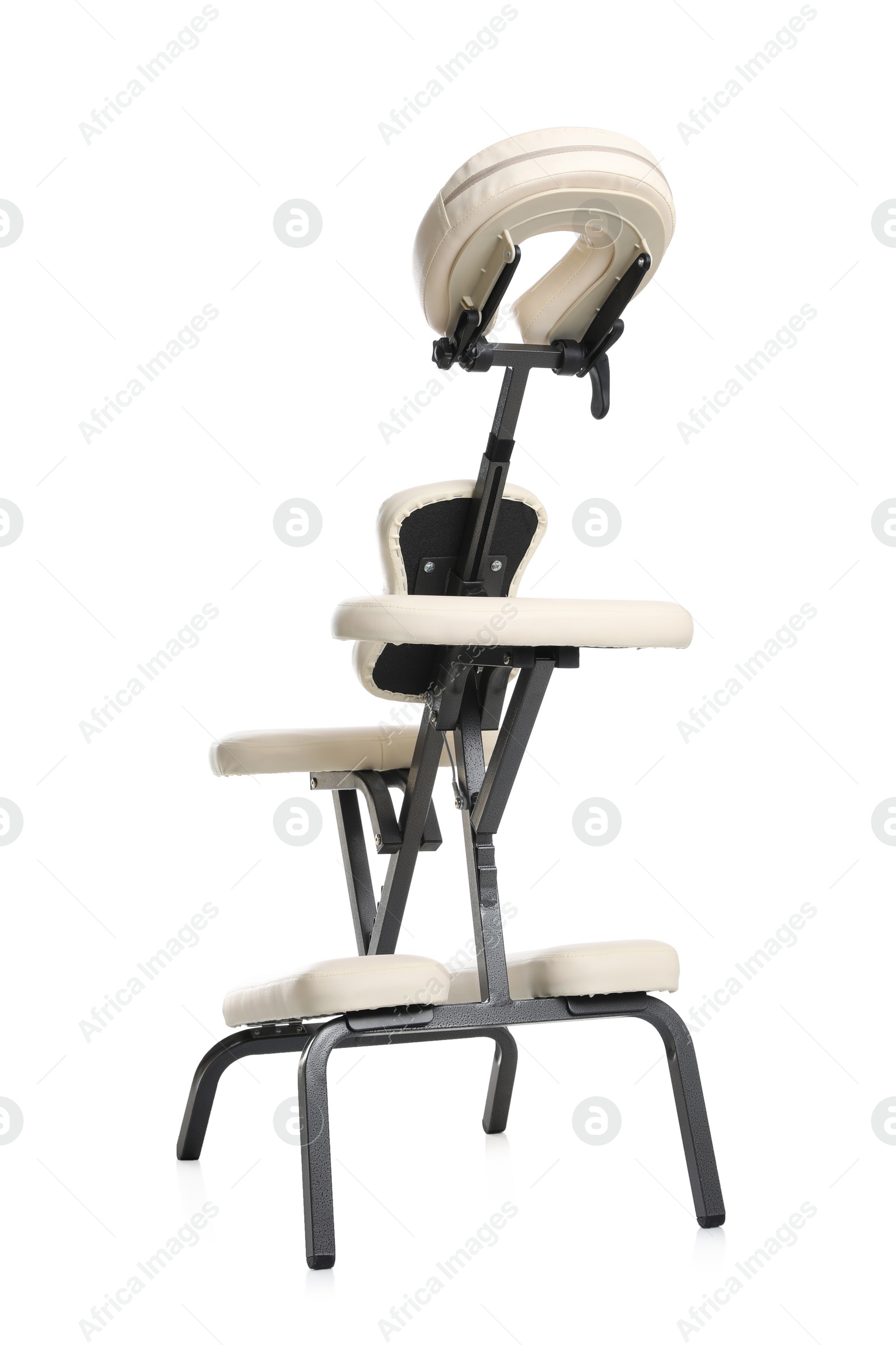 Photo of Modern massage chair isolated on white. Medical equipment