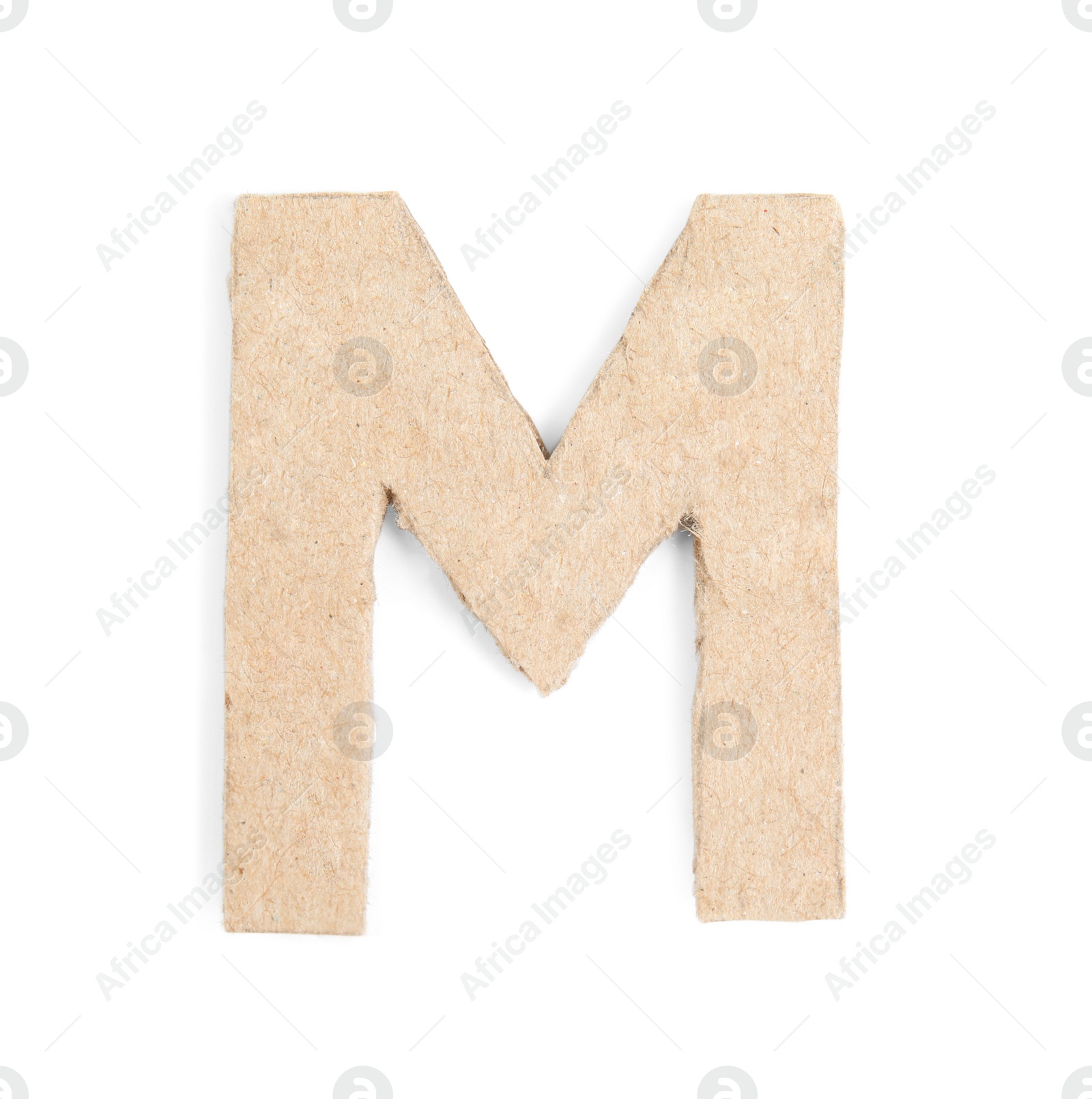 Photo of Letter M made of cardboard isolated on white