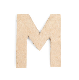 Photo of Letter M made of cardboard isolated on white
